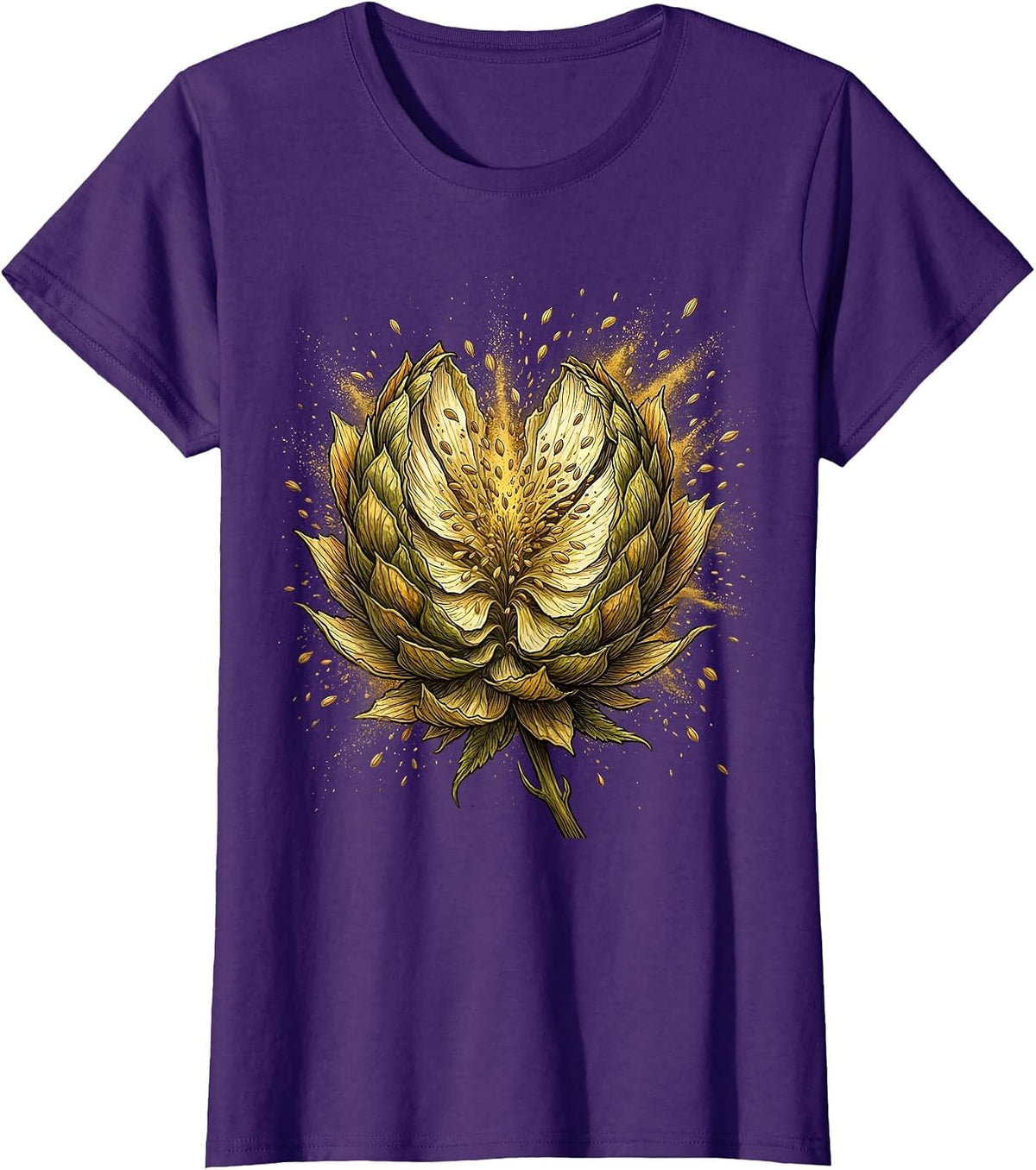 Hop Cone Burst Gold Dust Beer Art T-Shirt - Purple