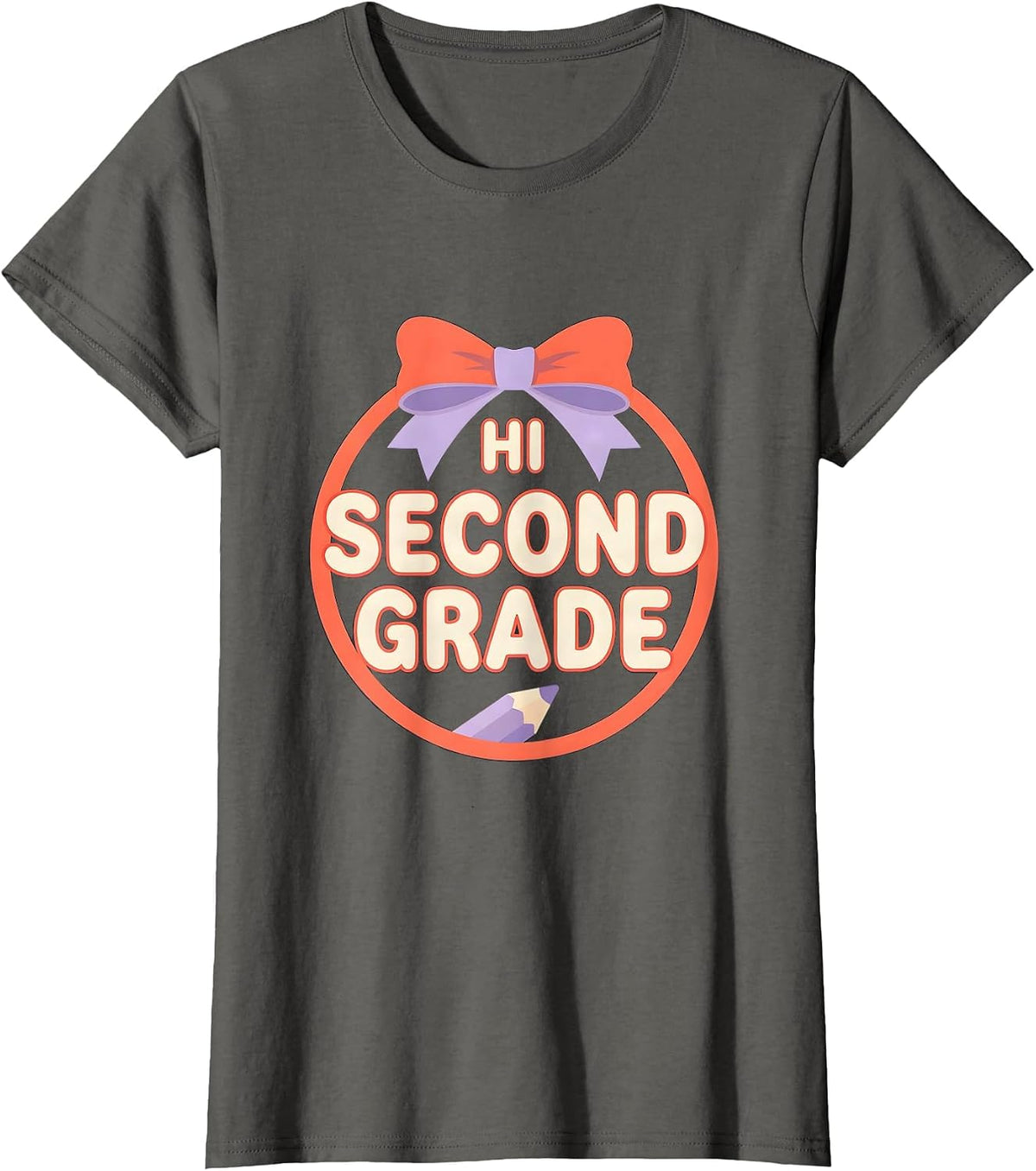 Women's Hi, Second Grade Coquette Bow Back to School Teacher Student T-Shirt - Asphalt Grey
