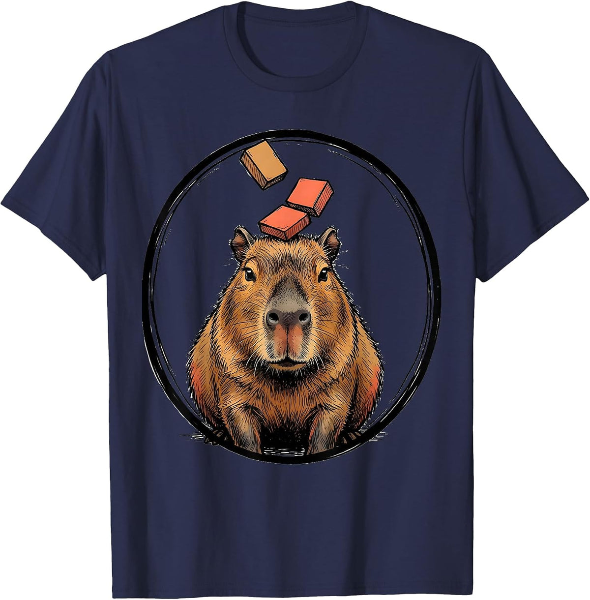 Sealed Capybara Badge Funny Animal Meme Humor T-Shirt - Navy Blue