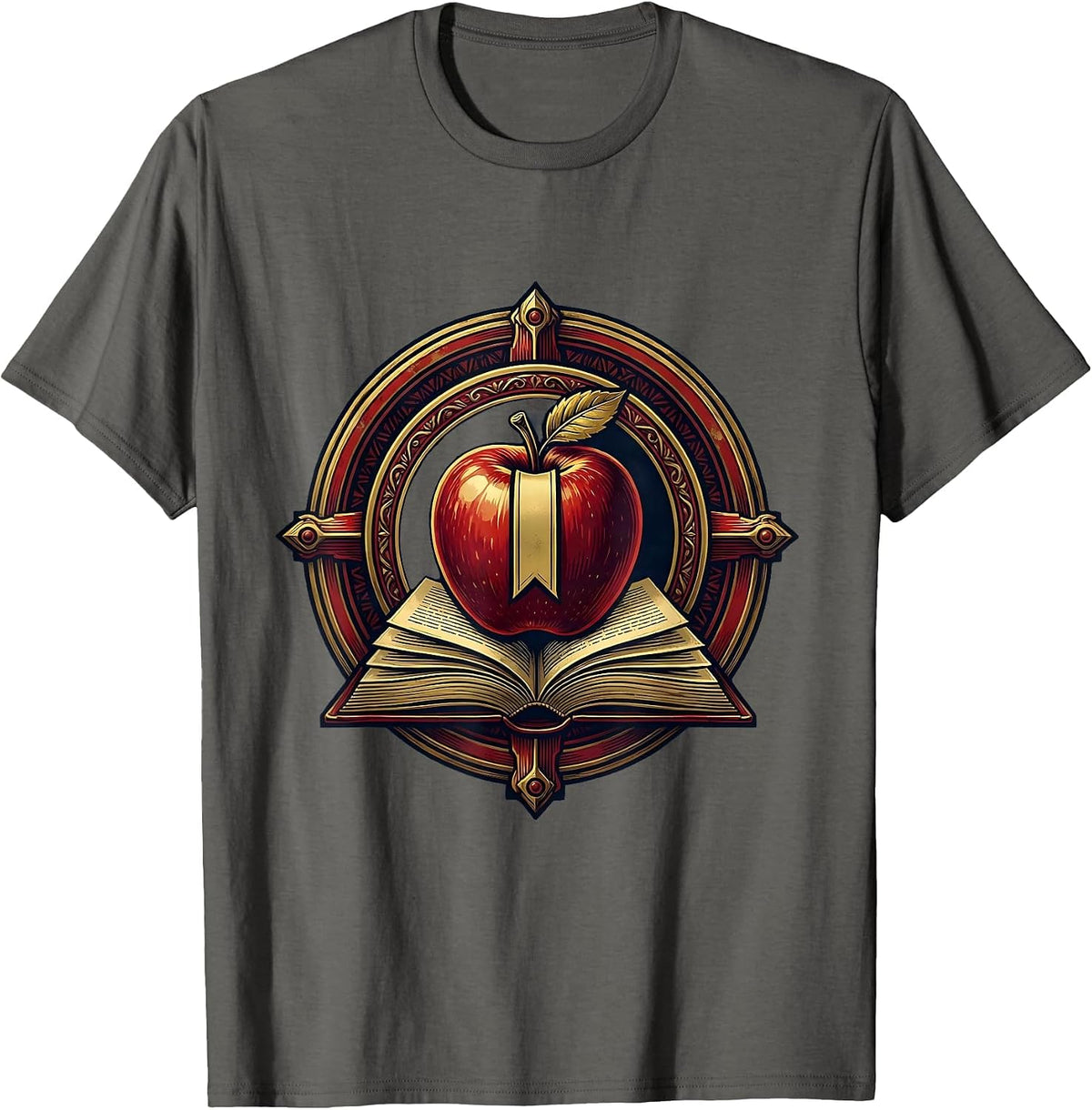 English Teacher Apple Bookmark Desk Illustration T-Shirt - Asphalt Grey
