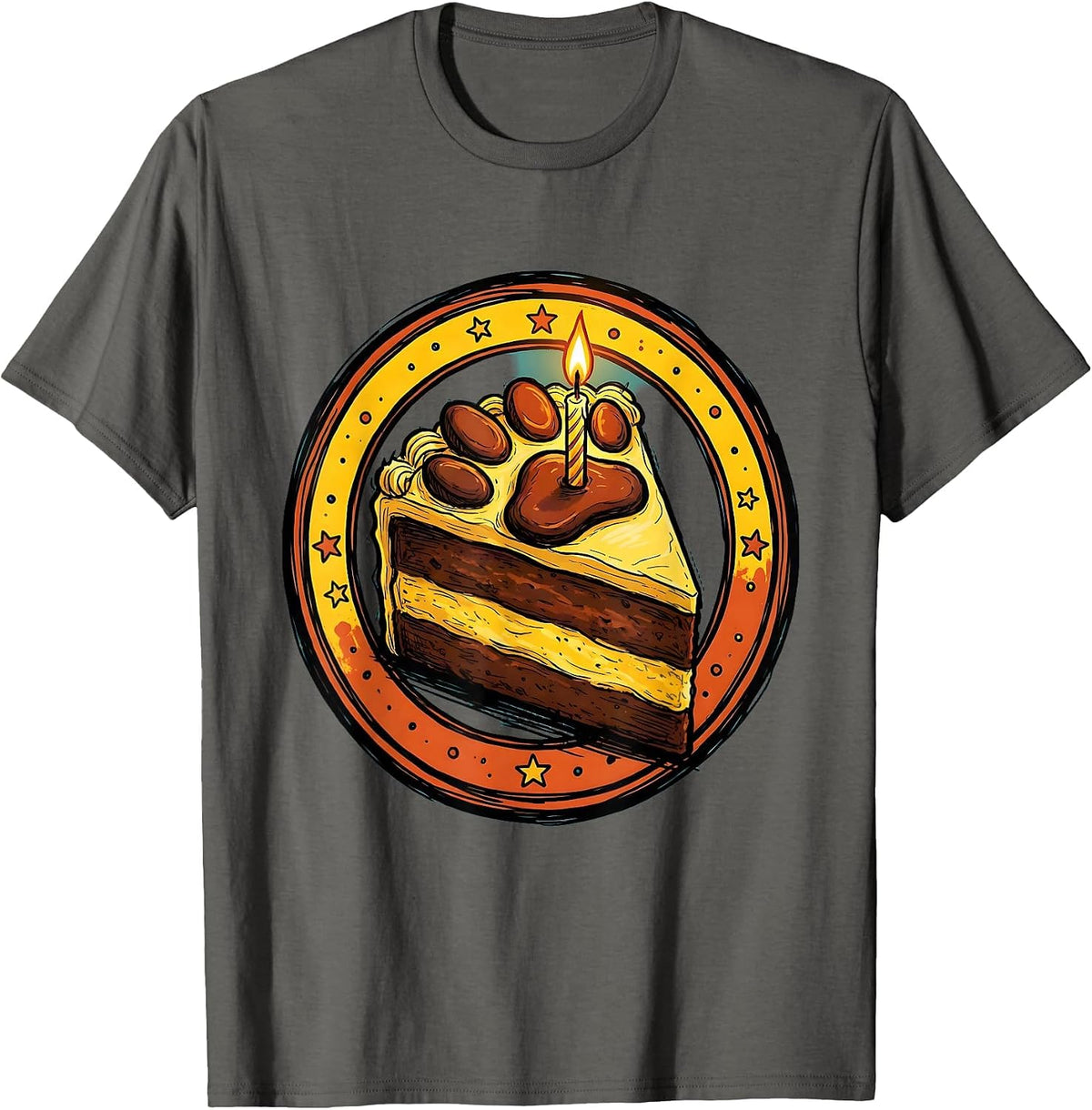 Dinosaur Footprint Birthday Cake Slice Graphic T-Shirt - Asphalt Grey