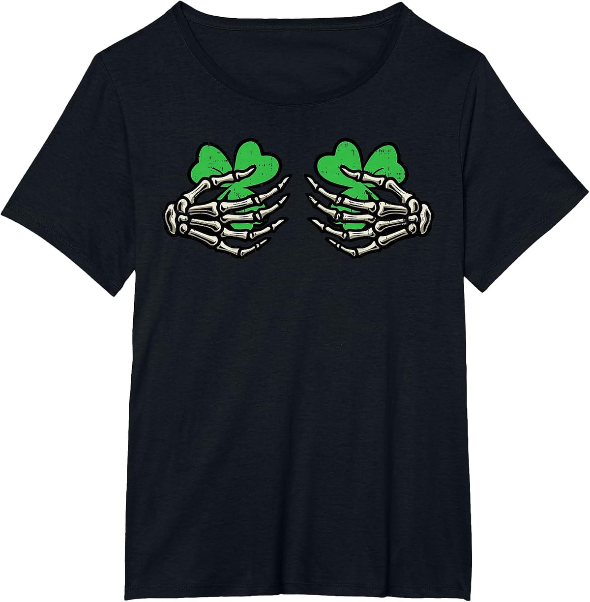 St Patricks Skeleton Hand Clover Chest Saint Pattys Women T-Shirt - Black