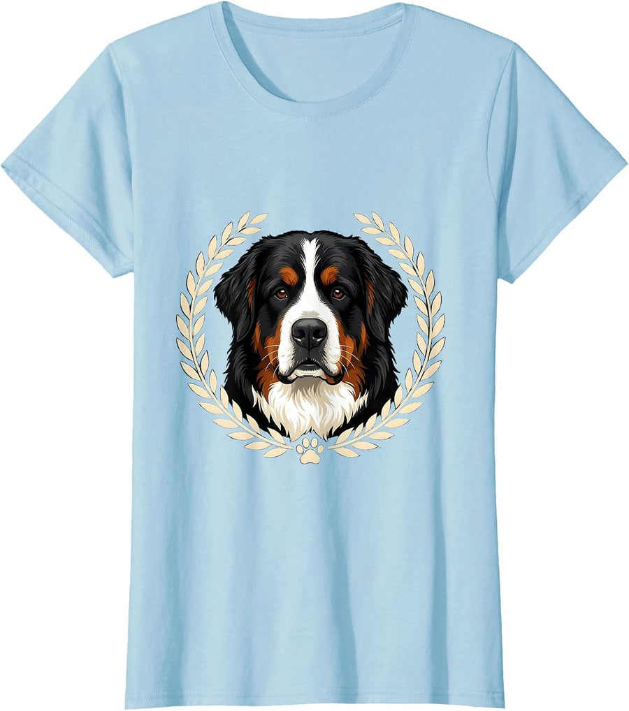 Women's Bernese Mountain Dog Breed Emblem Pet Lover Humor T-Shirt - Baby Blue