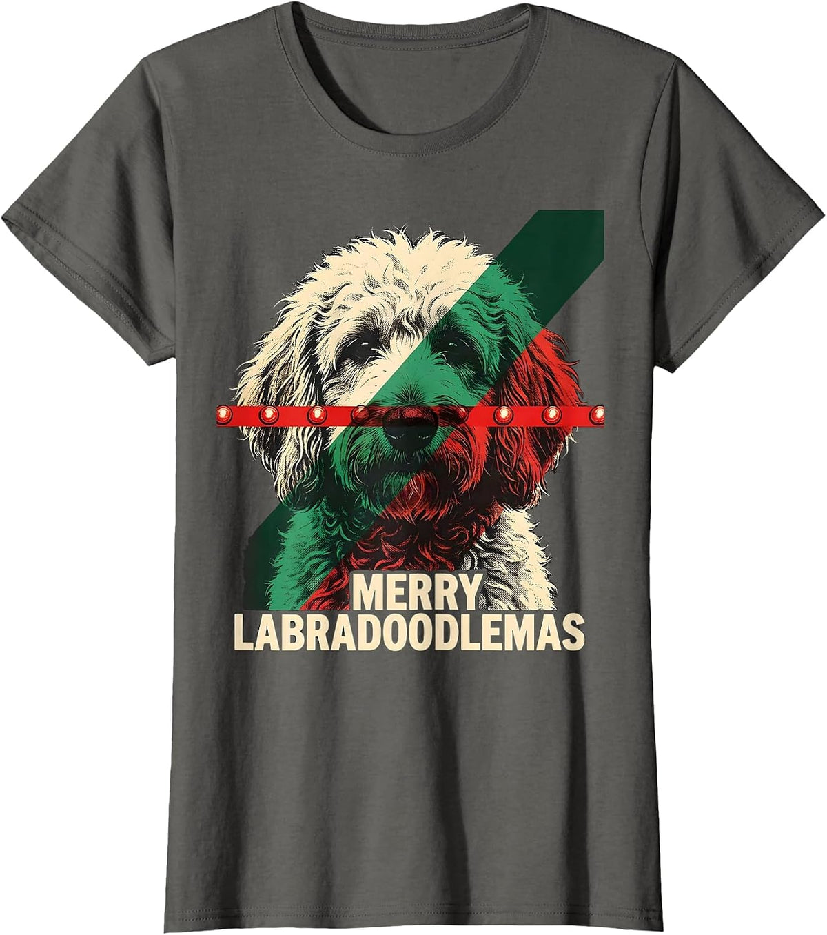Women's Merry Labradoodlemas Funny Christmas Dog Breed Lover Gift T-Shirt - Asphalt Grey