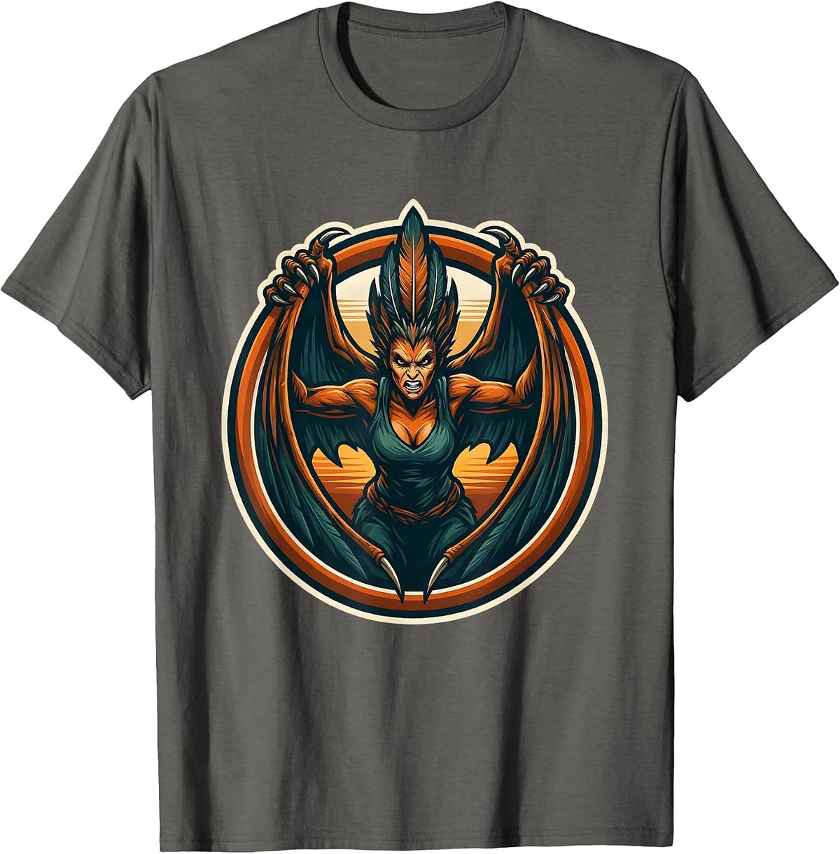 Pterosaur Wings Sunset Dinosaur Illustration T-Shirt - Asphalt Grey