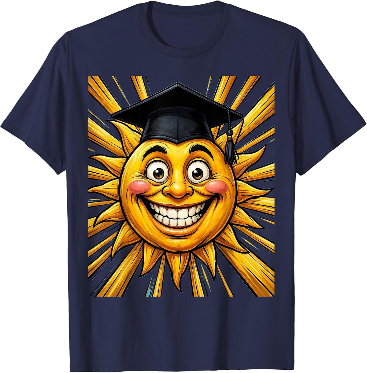 Prek Teacher Smiling Sun Graduation Cap Design T-Shirt - Navy Blue