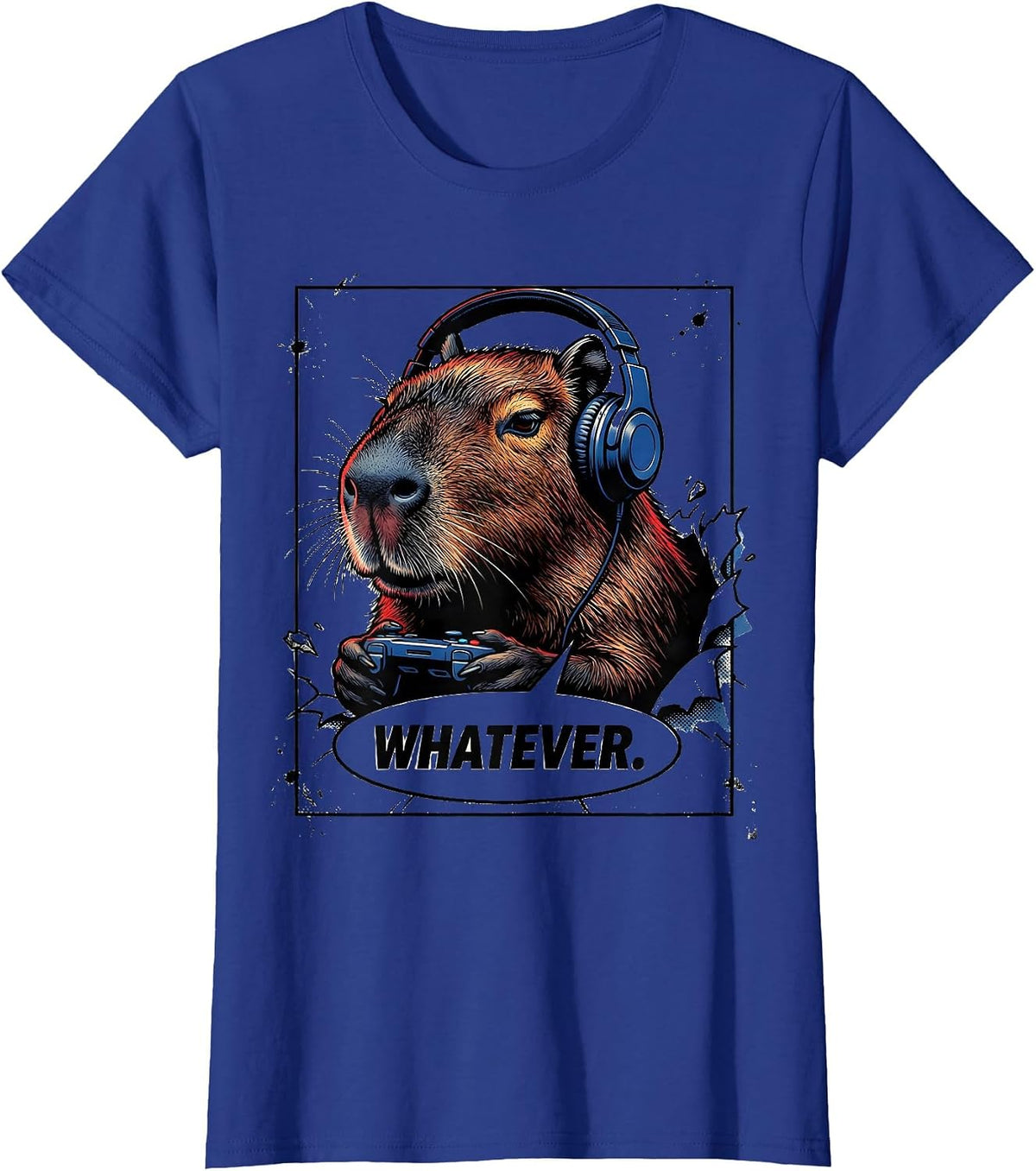 Women's WHATEVER Comic Book Capybara Gamer Meme Humor T-Shirt - Royal Blue
