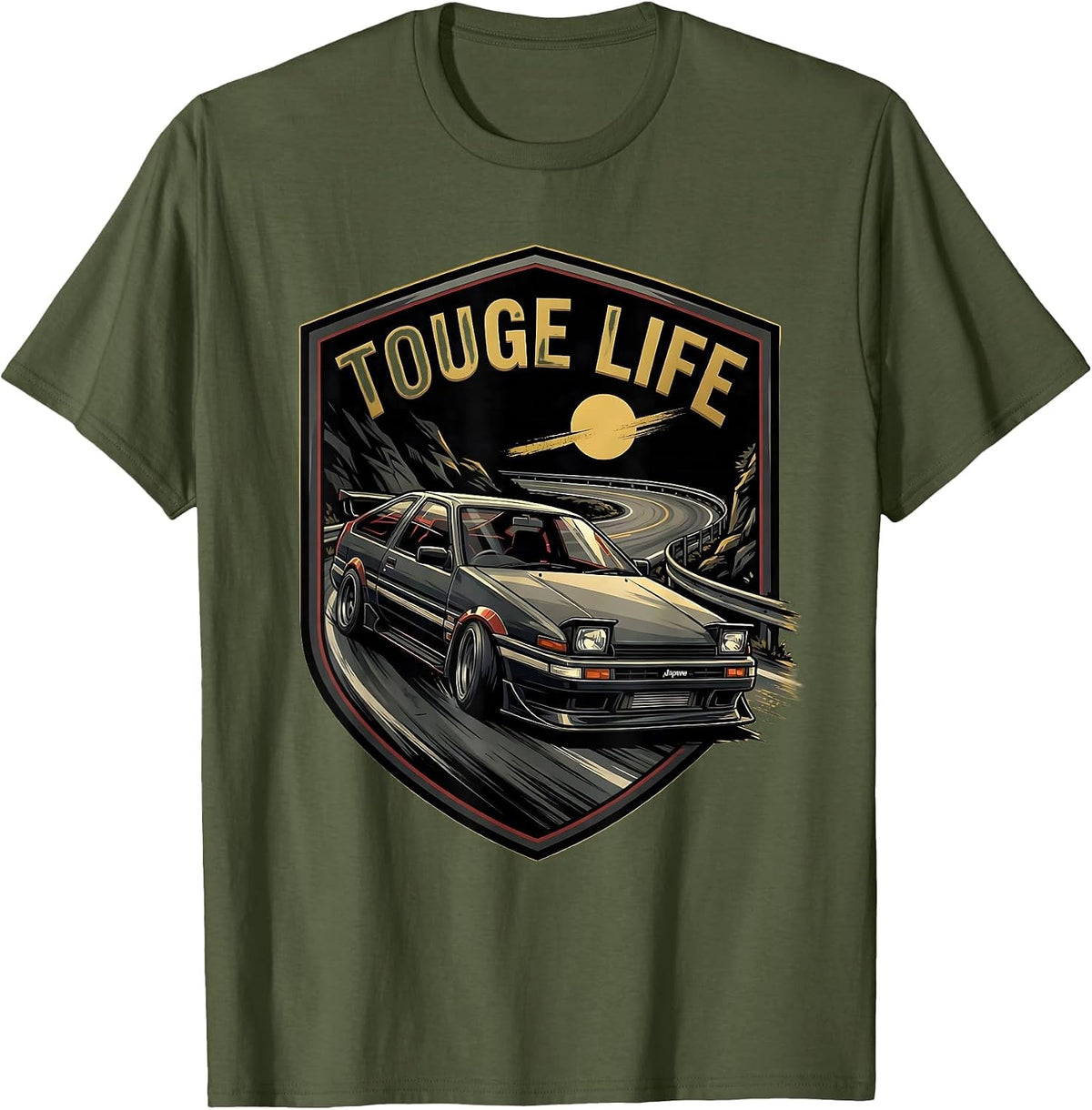 Men's Touge Life Custom JDM Drift Car Tuner Retro Vintage T-Shirt - Olive Green