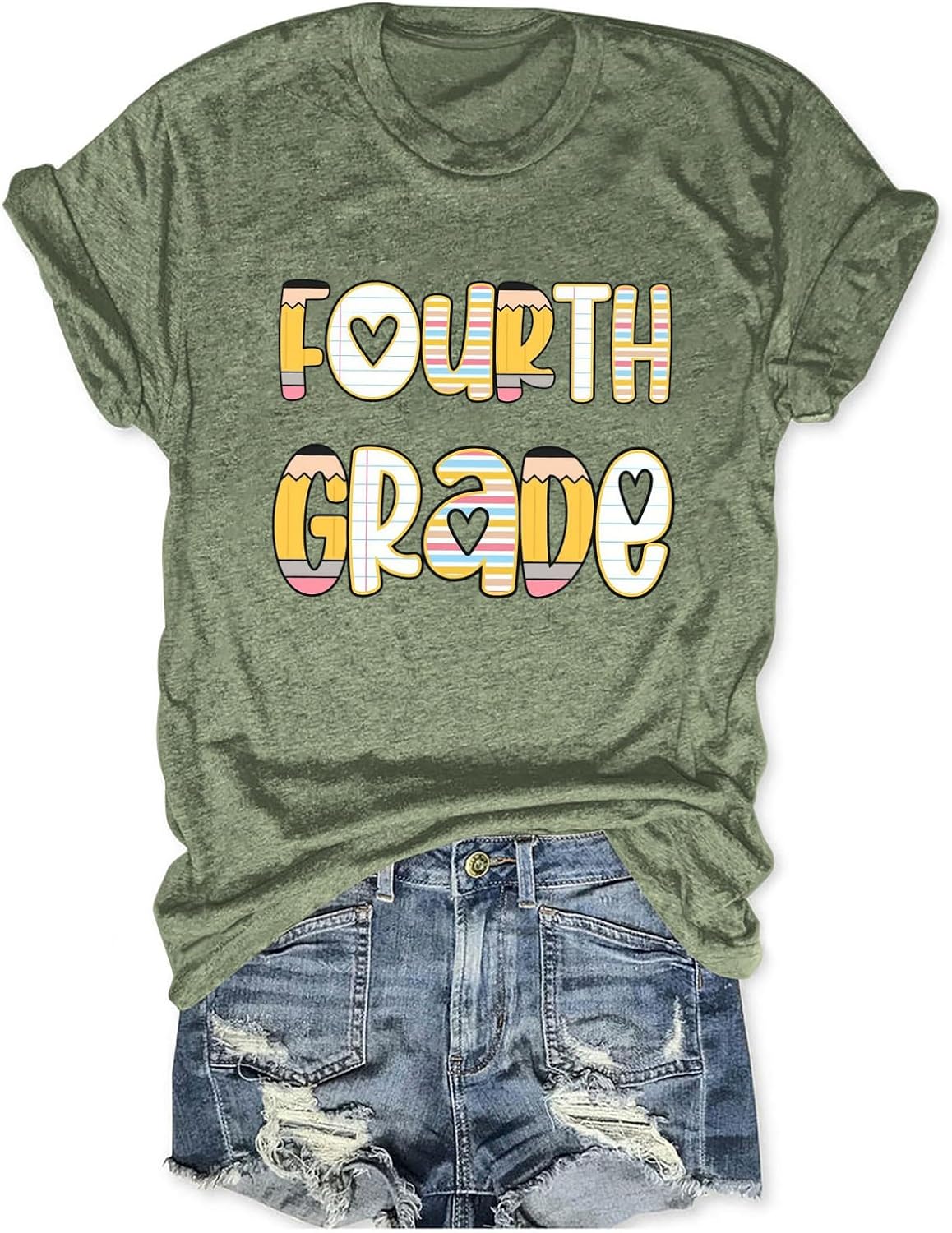 Fourth Grade Teacher Shirts Women Cute Graphic Tees Teaching Life T-Shirt - As Pictured