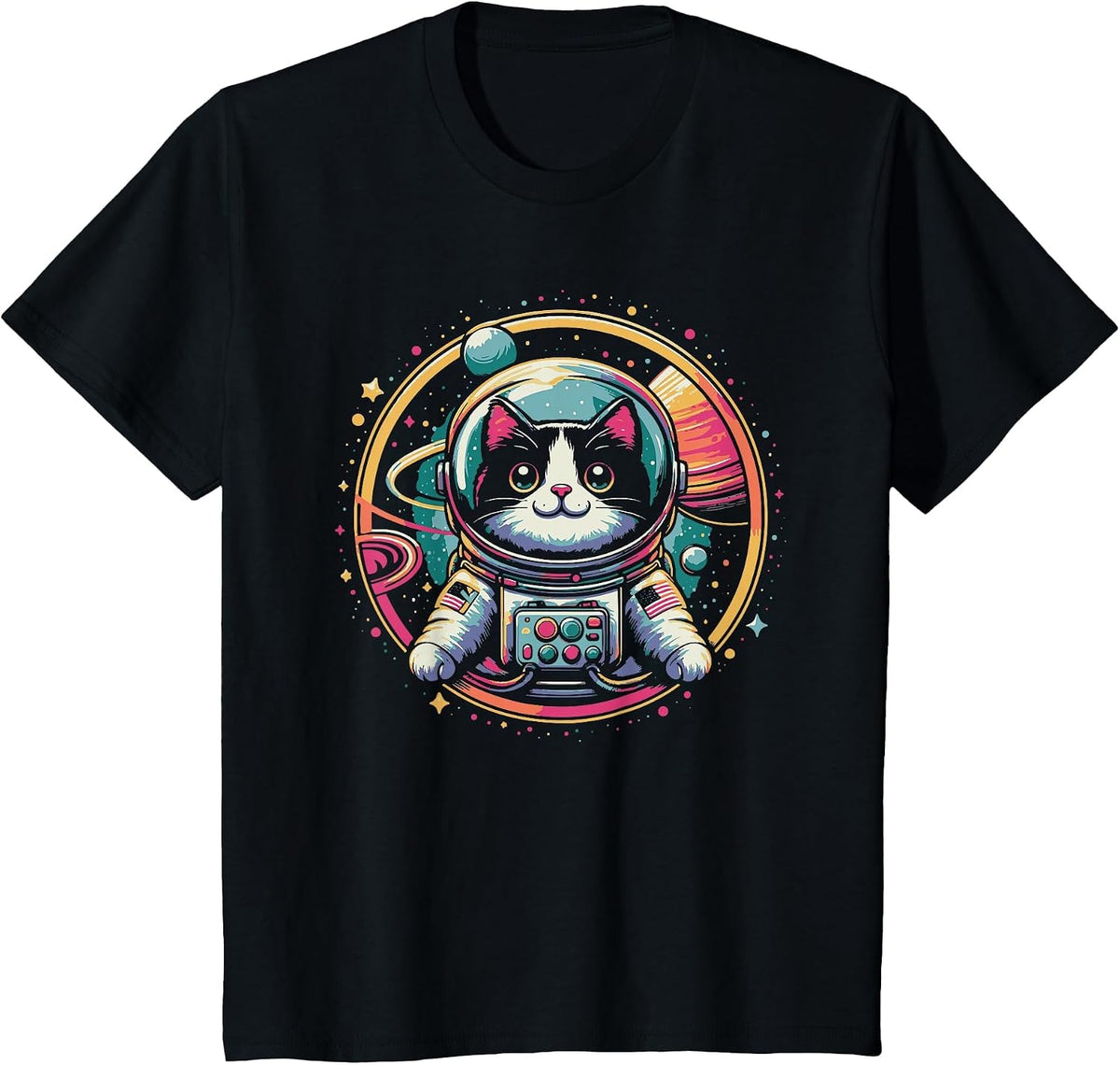 Tuxedo Cat Astronaut Space Funny Tuxedo Cat Lover T-Shirt - Black