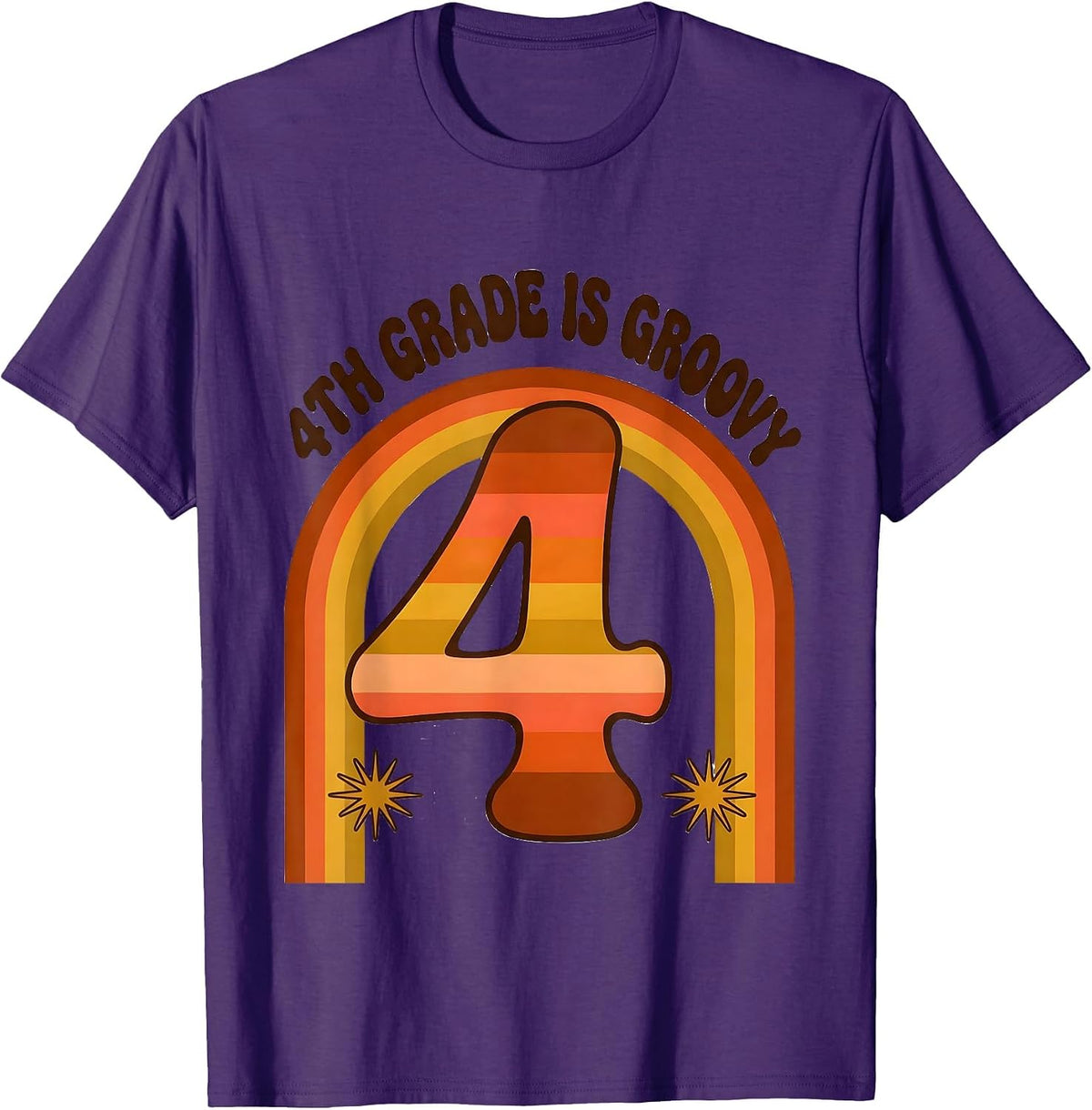 Men's 4th Grade Is Groovy Retro 70s Back to School Team T-Shirt - Purple