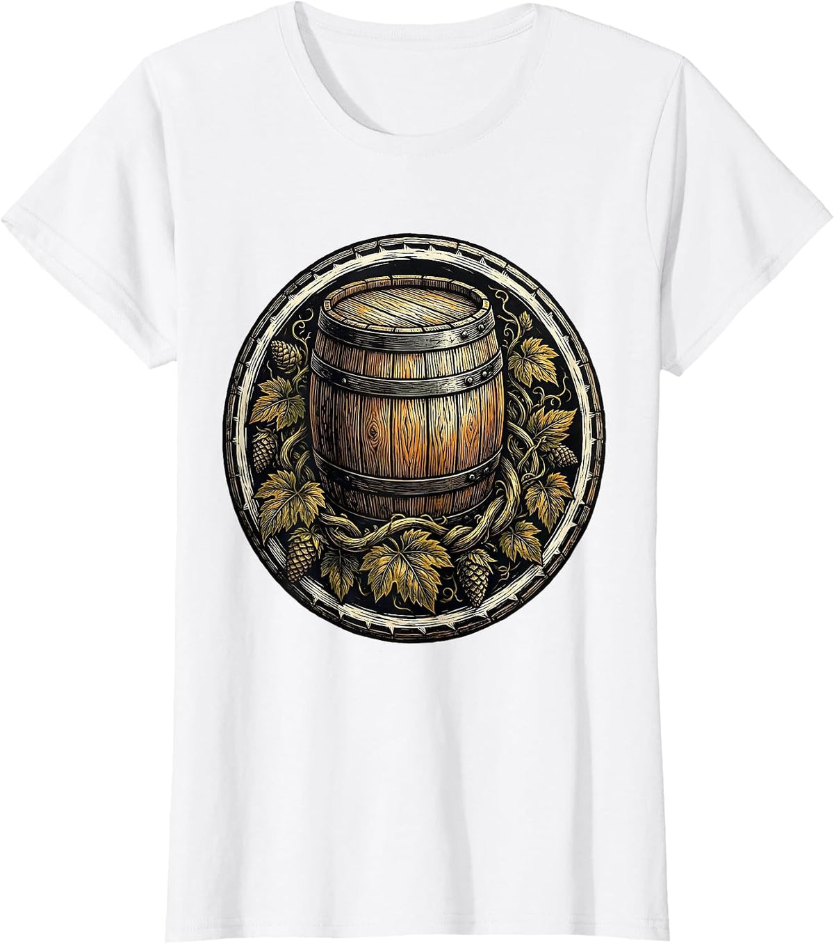 Hop Vines and Barrel Craft Beer Illustration T-Shirt - White