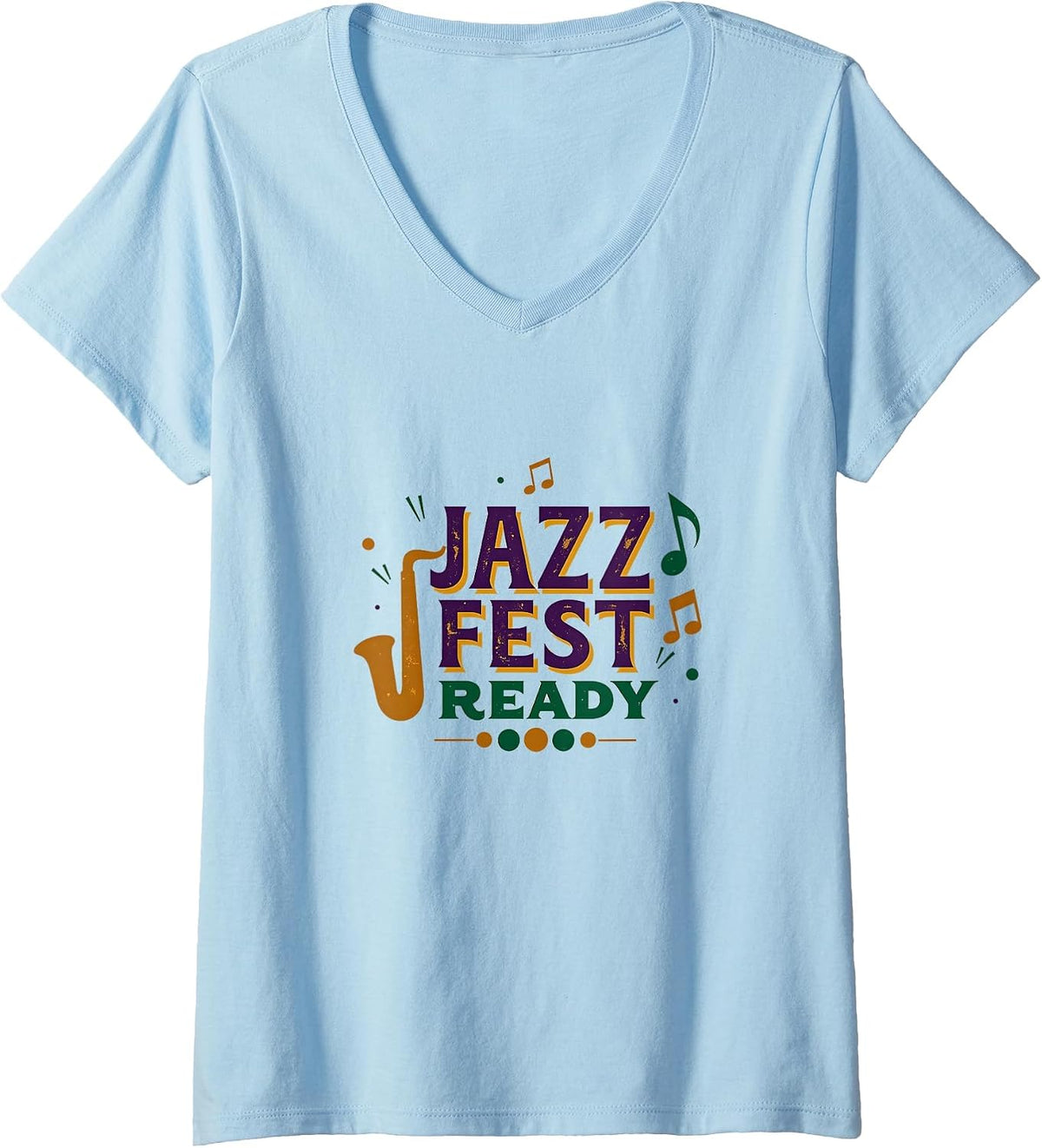 Women's Jazz Fest Ready Mardi Gras Design V-Neck T-Shirt - Baby Blue