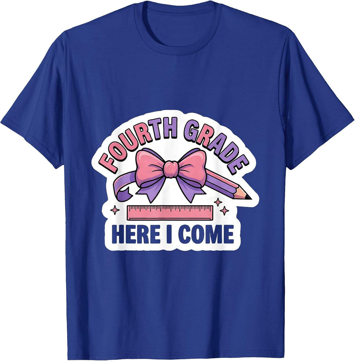 Fourth Grade Here I Come Coquette Bow Back to School Girls T-Shirt - Royal Blue