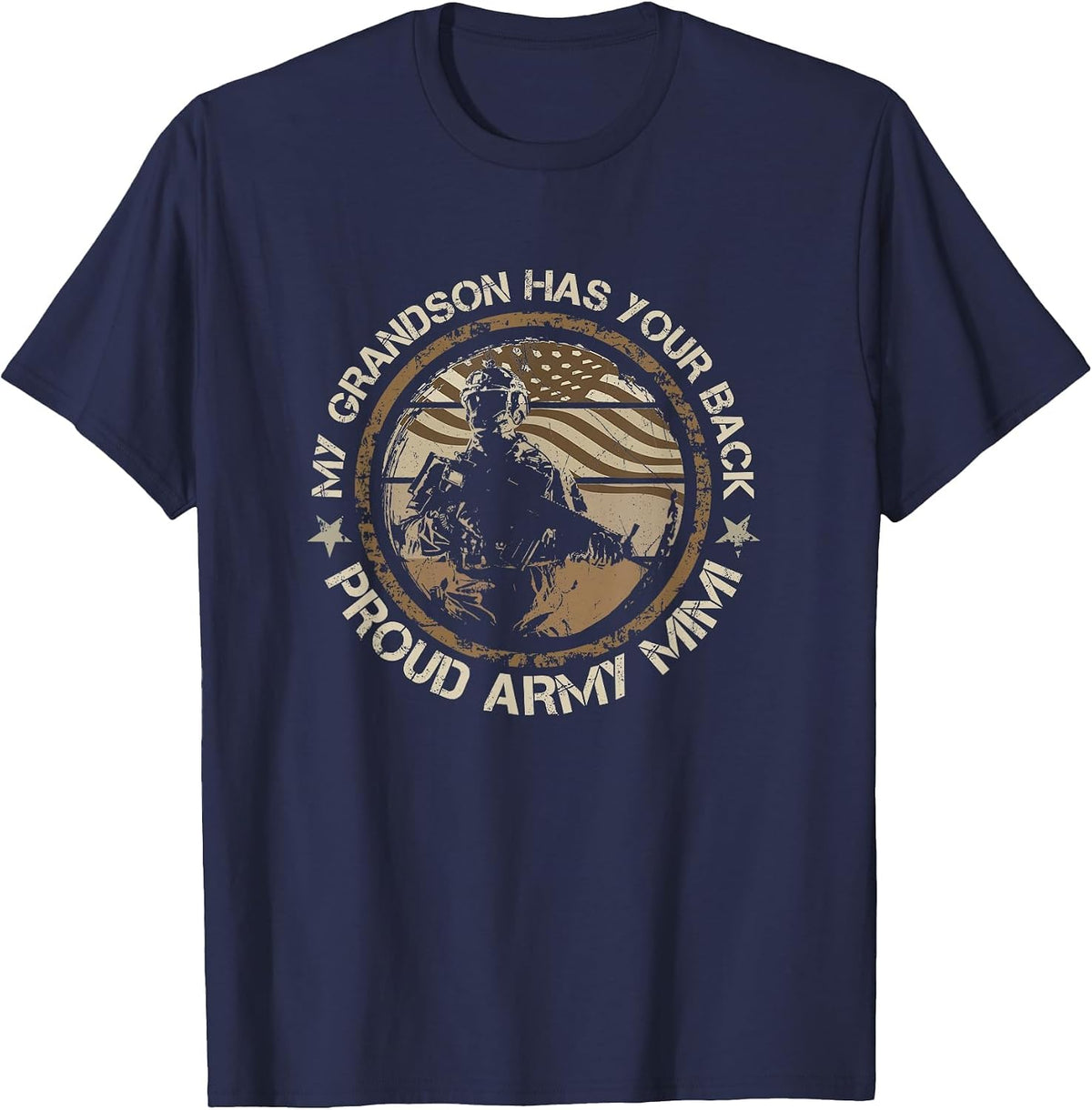 My Grandson Has Your Back Proud Army Mimi Military Family T-Shirt - Navy Blue