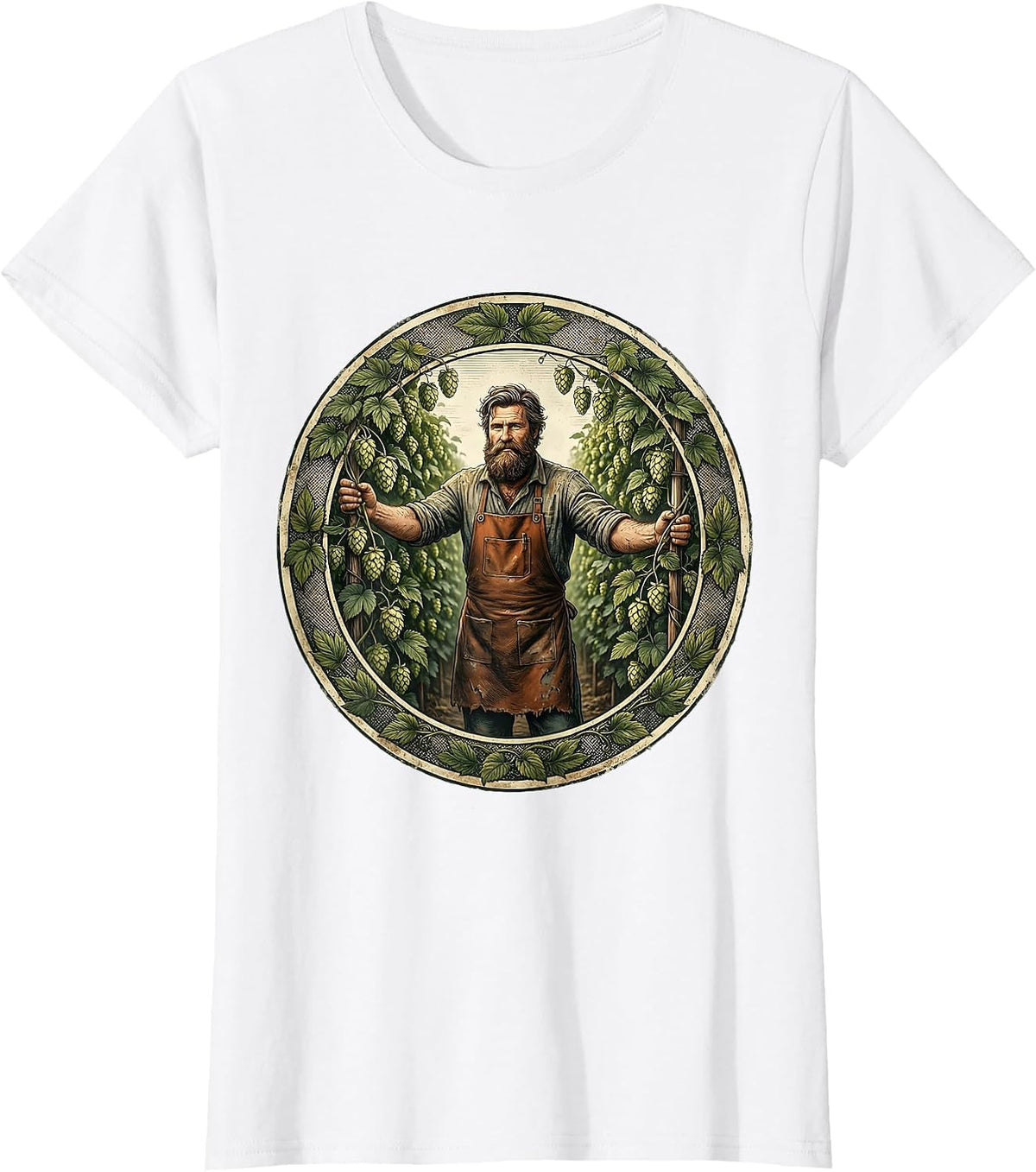 Women's Bearded Hop Farmer Beer Garden Illustration T-Shirt - White