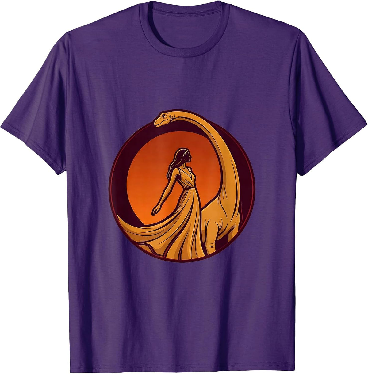 Brachiosaurus Silhouette Sunset Dinosaur Design T-Shirt - Purple