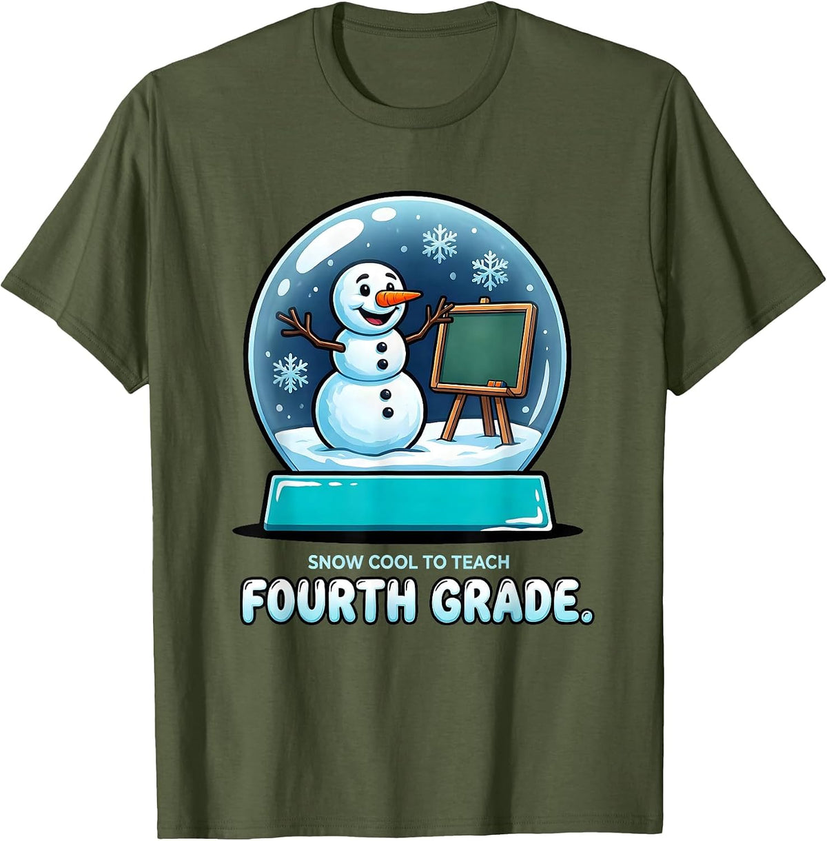 Men's Snow Cool To Teach Fourth Grade Cartoon Teacher Humor T-Shirt - Olive Green