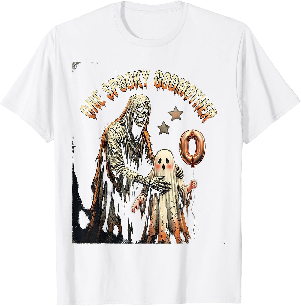 Men's One Spooky Godmother Distressed Ghost Toddler Halloween T-Shirt - White