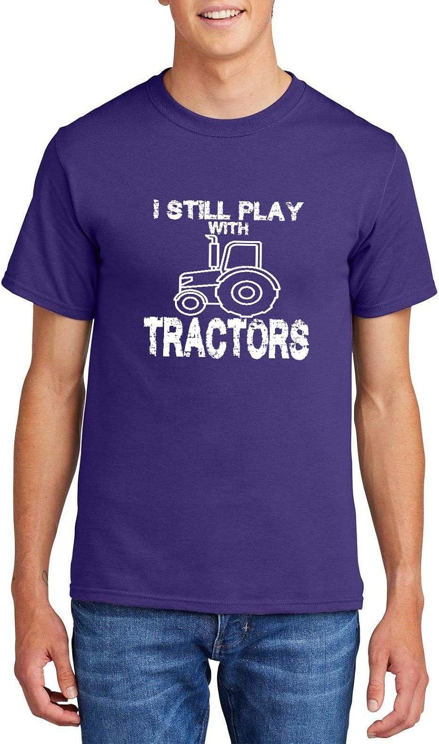 I Still Play with Tractors Tractor Graphic Top Cotton Tee Adult Youth Tall Men Women - Mens Crew Purple