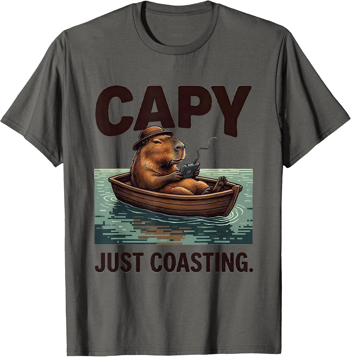 Capy, Just Coasting Funny Capybara Gamer Meme Humor T-Shirt - Asphalt Grey