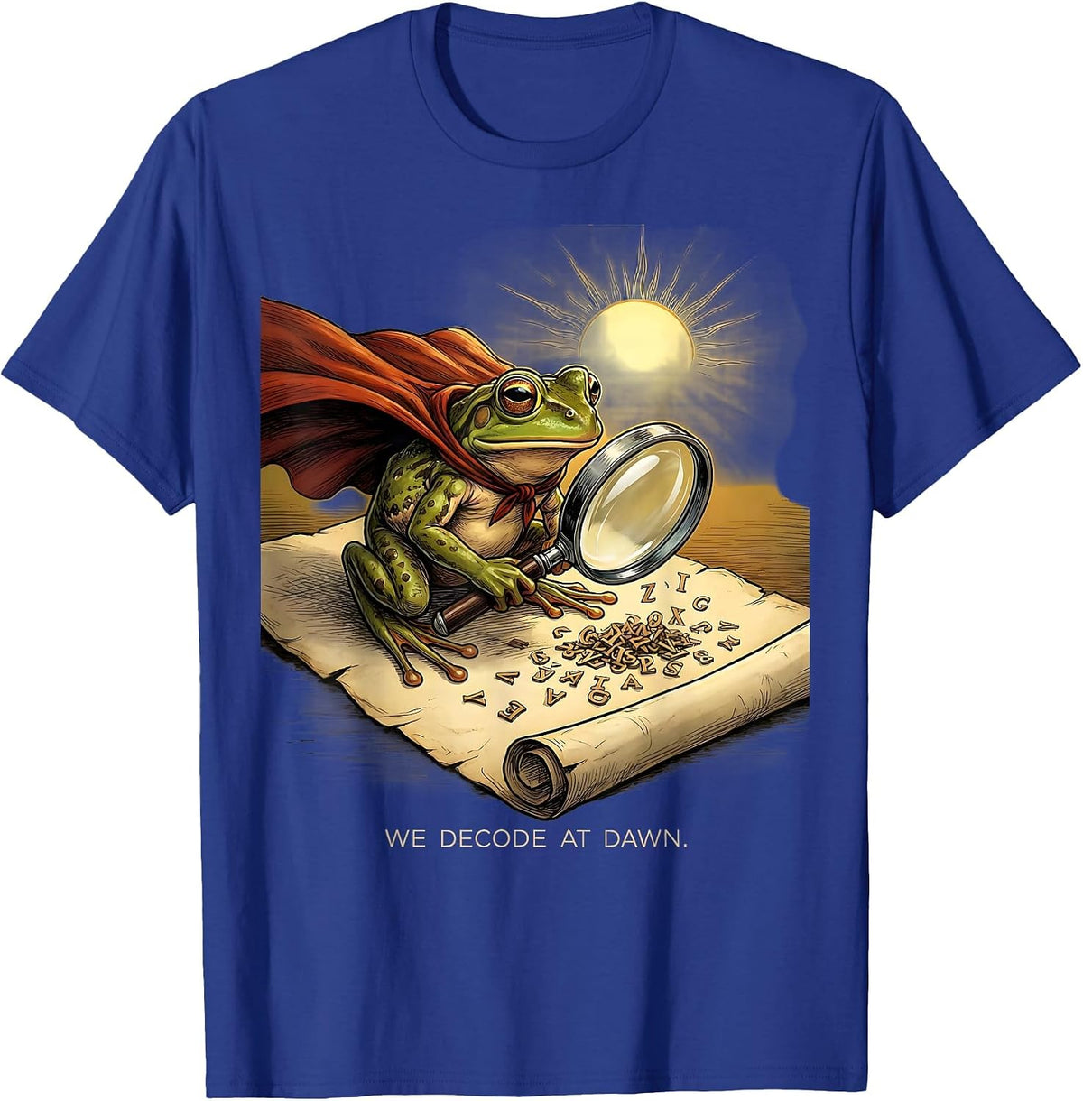 We Decode At Dawn Funny Frog Teacher English Reader Back T-Shirt - Royal Blue
