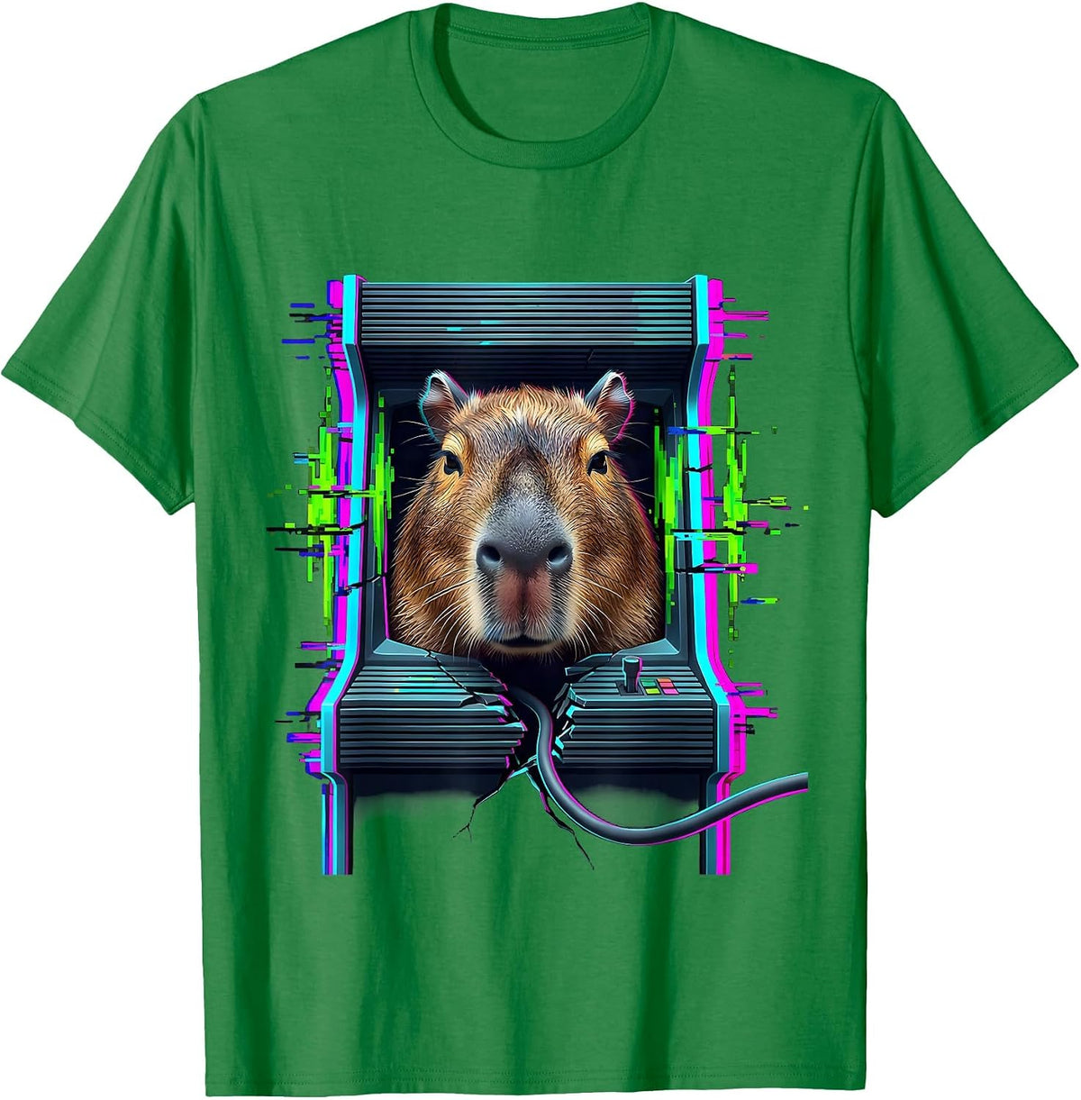Men's Capybara Glitch Gamer Meme Humor Funny T-Shirt - Kelly Green