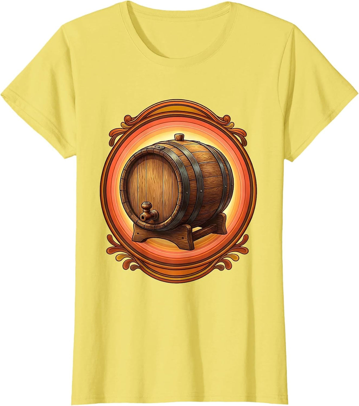 Vintage Beer Barrel Wooden Spigot Illustration T-Shirt - Lemon Yellow