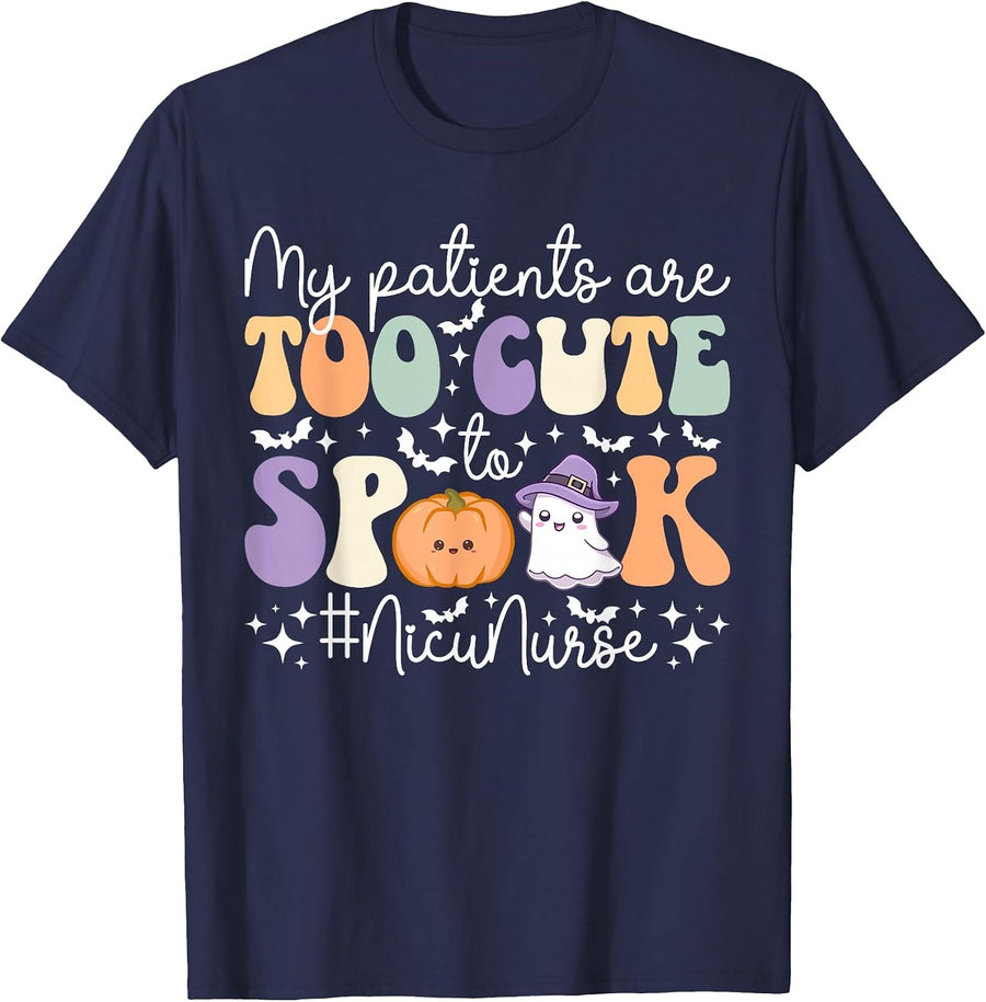 Too Cute to Spook NICU Nurse Spooky NICU Nurse Halloween T-Shirt - Navy Blue