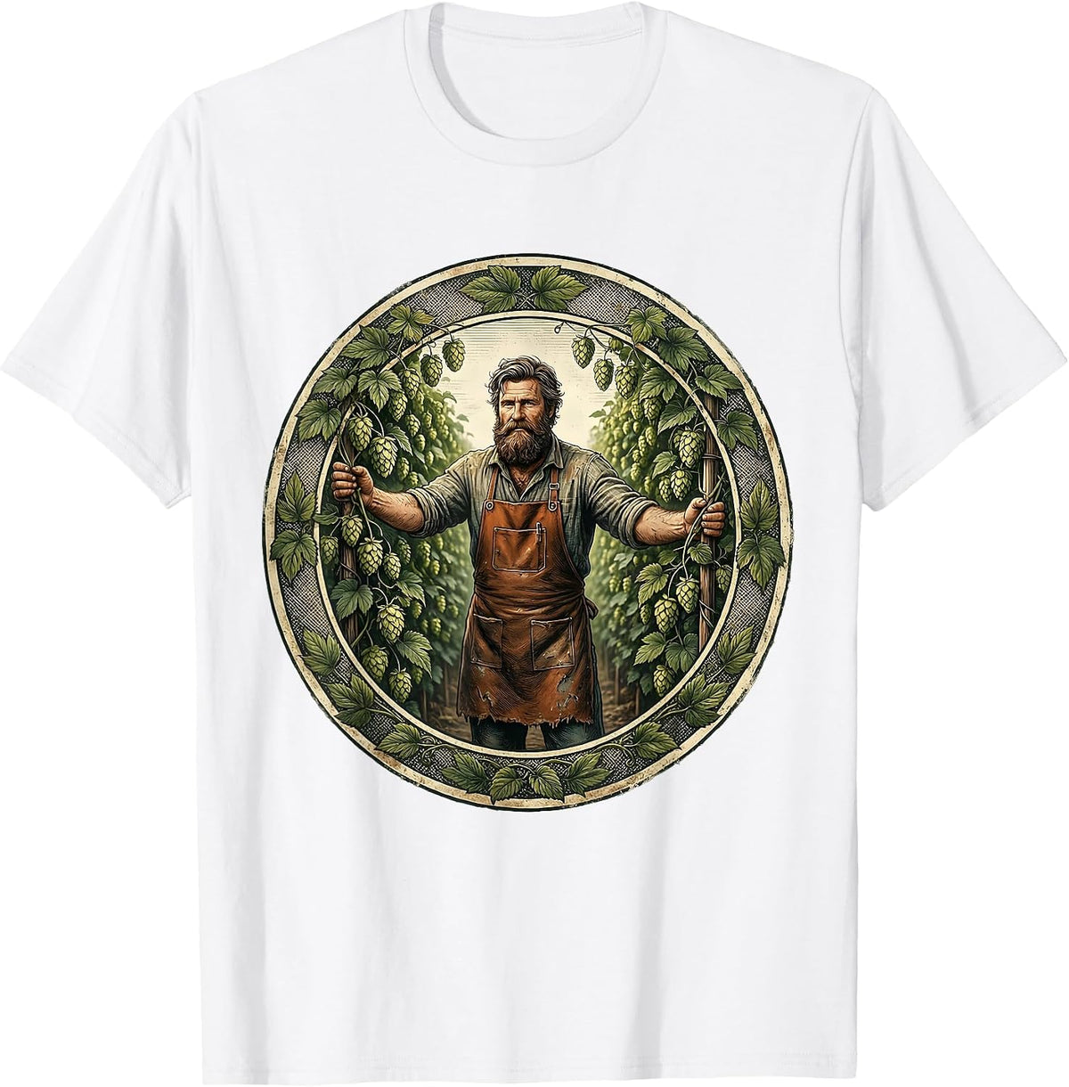 Men's Bearded Hop Farmer Beer Garden Illustration T-Shirt - White