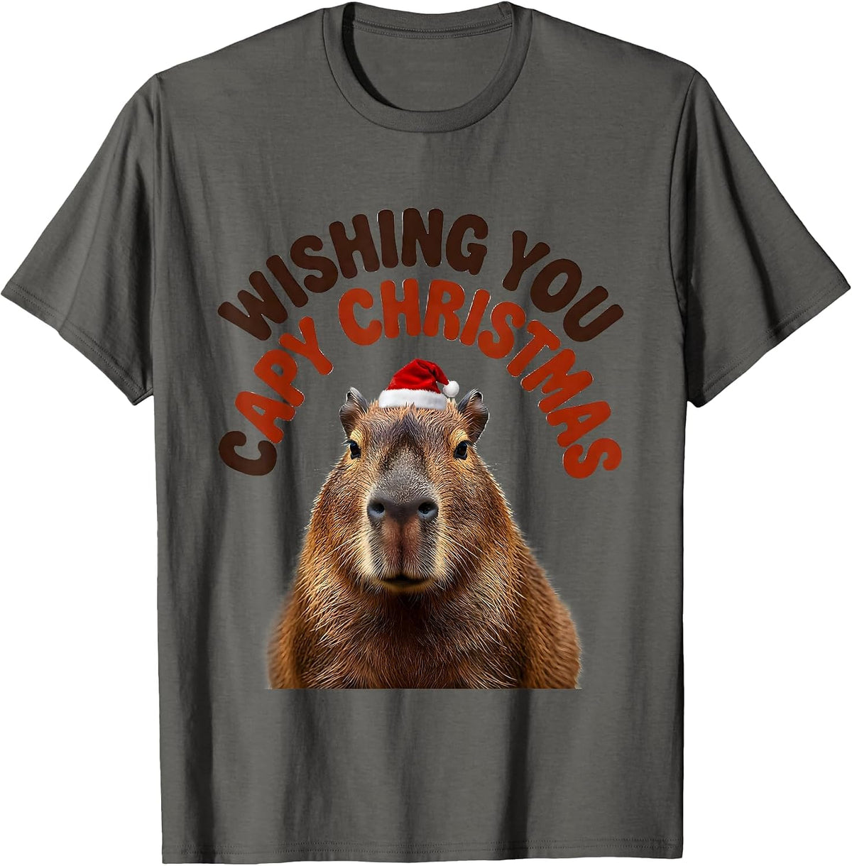 Wishing You Capy Christmas Funny Capybara Animal Lover Xmas T-Shirt - Asphalt Grey