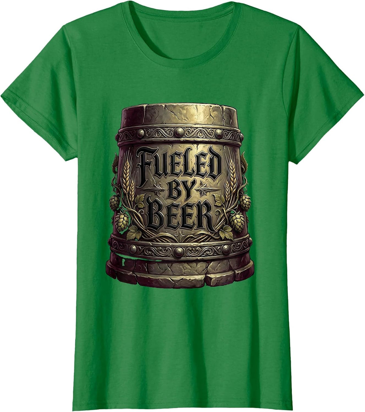 Women's Fueled by Beer Funny Drinking Design T-Shirt - Kelly Green