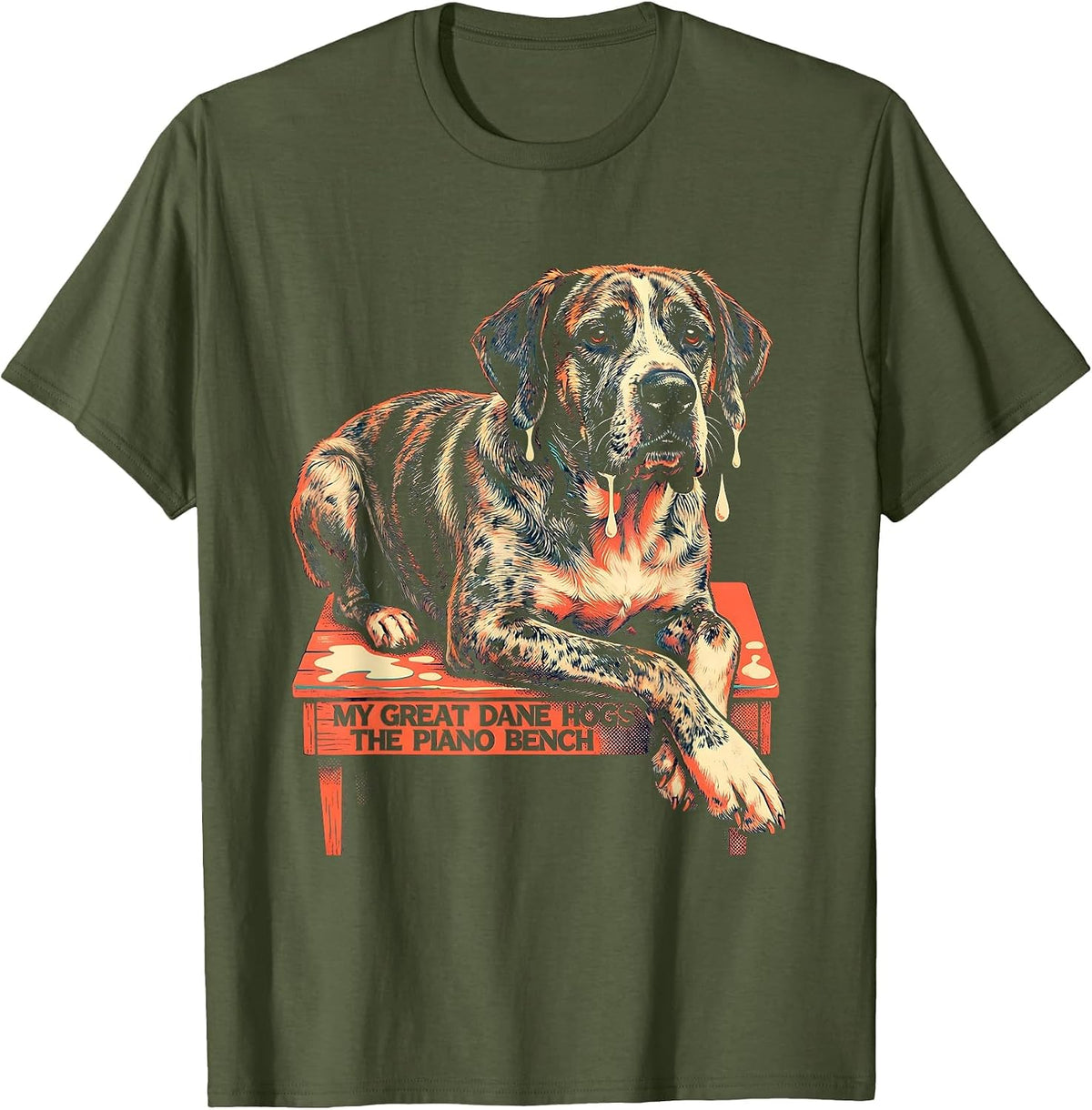 Men's My Great Dane Hogs The Piano Bench Funny Dog Owner Breed T-Shirt - Olive Green