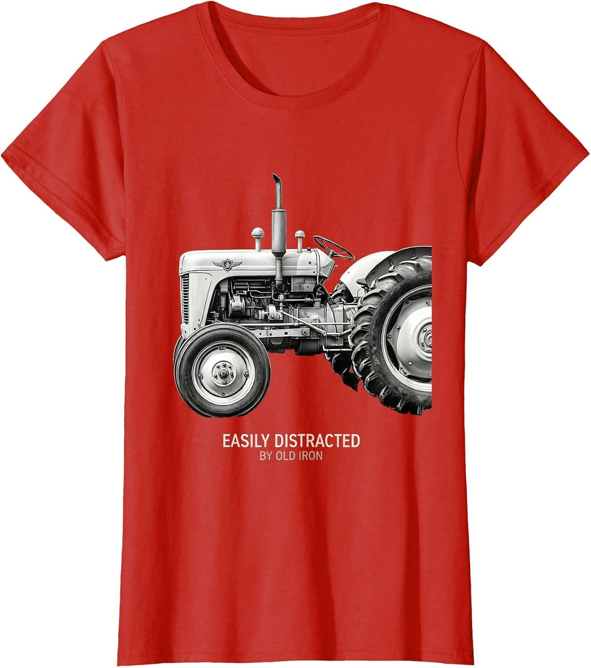 Easily Distracted By Old Iron Classic Tractor Design T-Shirt - Red