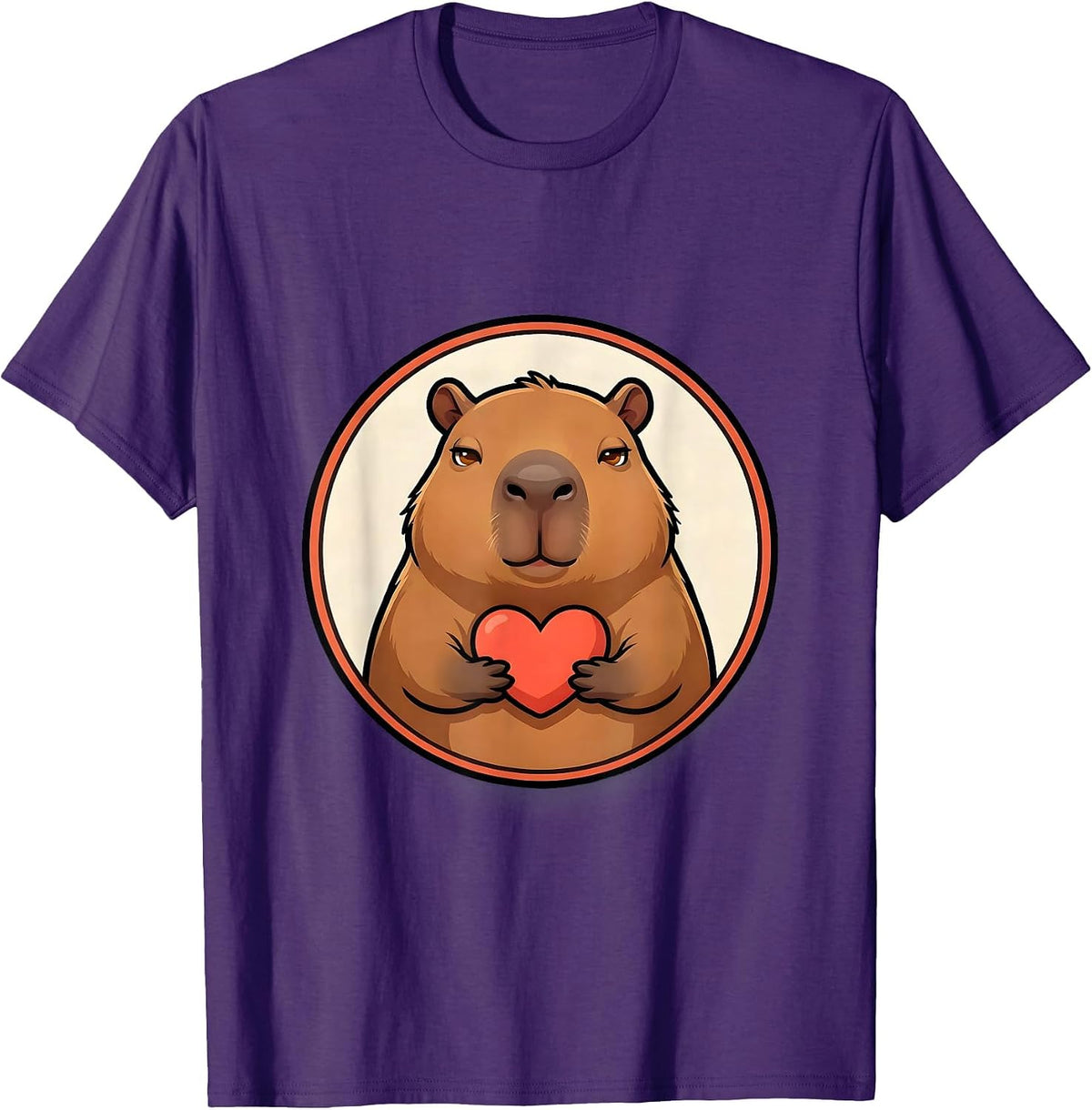 Men's Capybara Badge Cartoon Animal Meme Humor T-Shirt - Purple