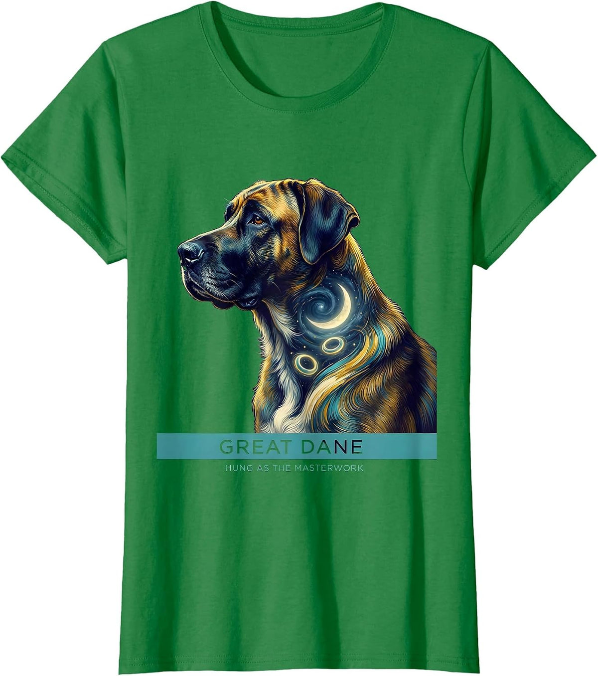 Women's Great Dane Hung As The Masterwork Surreal Dog Portrait T-Shirt - Kelly Green