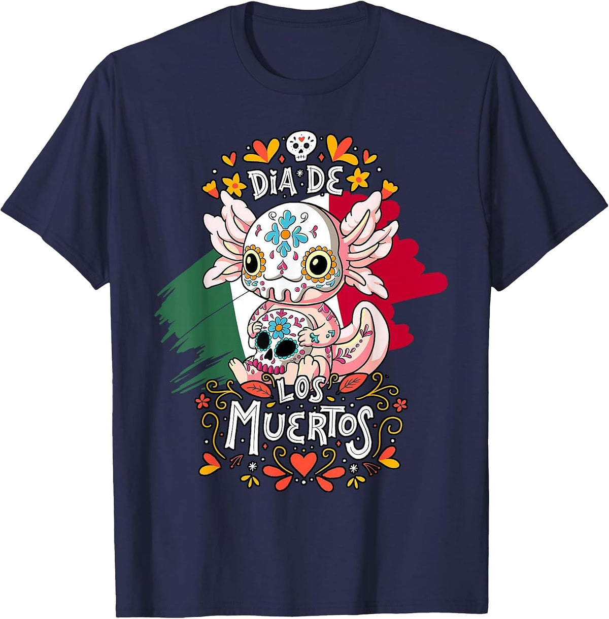 Dia De Los Muertos Axolotl T-Shirt - Navy Blue