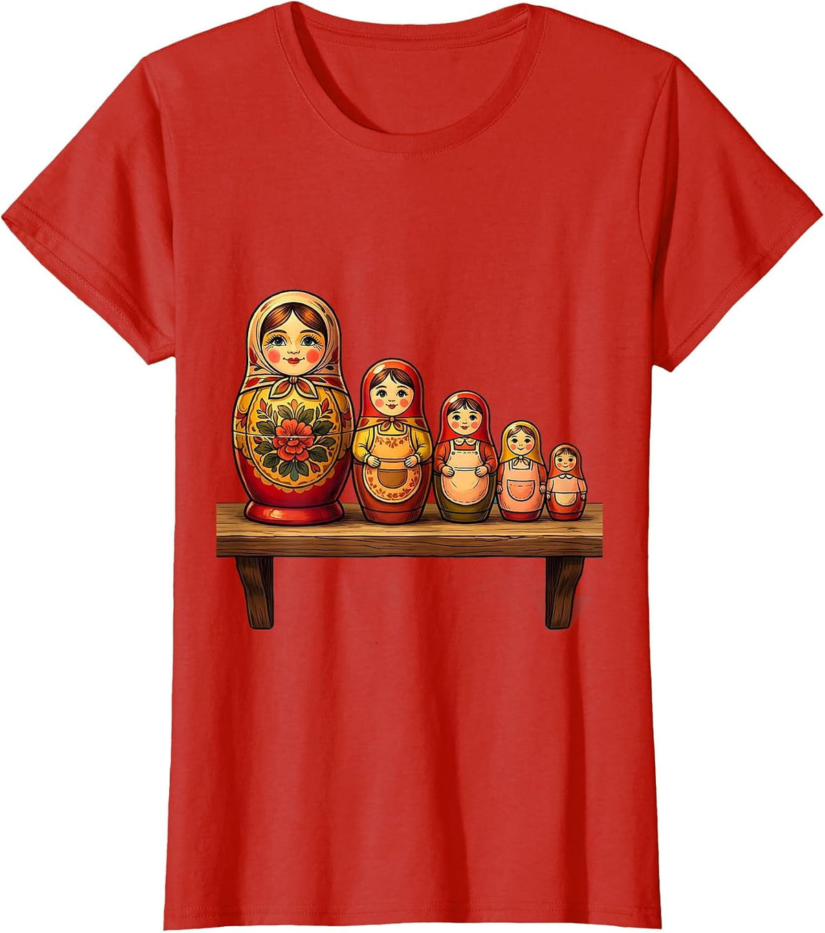 Preschool Teacher Nesting Dolls Shelf Graphic T-Shirt - Red