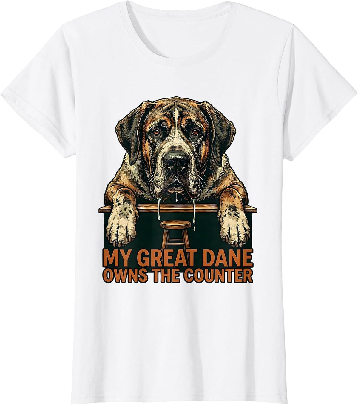 Women's My Great Dane Owns The Counter Vintage Funny Dog Mom Dog Dad T-Shirt - White