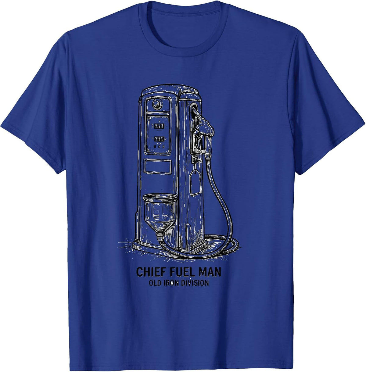 Chief Fuel Man, Old Iron Division Vintage Classic Car T-Shirt - Royal Blue