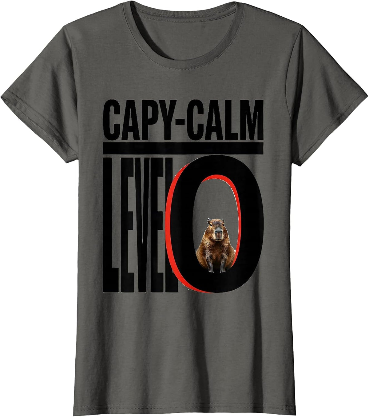 Women's Capy-Calm, Level Zero Funny Capybara Animal Meme Humor T-Shirt - Asphalt Grey