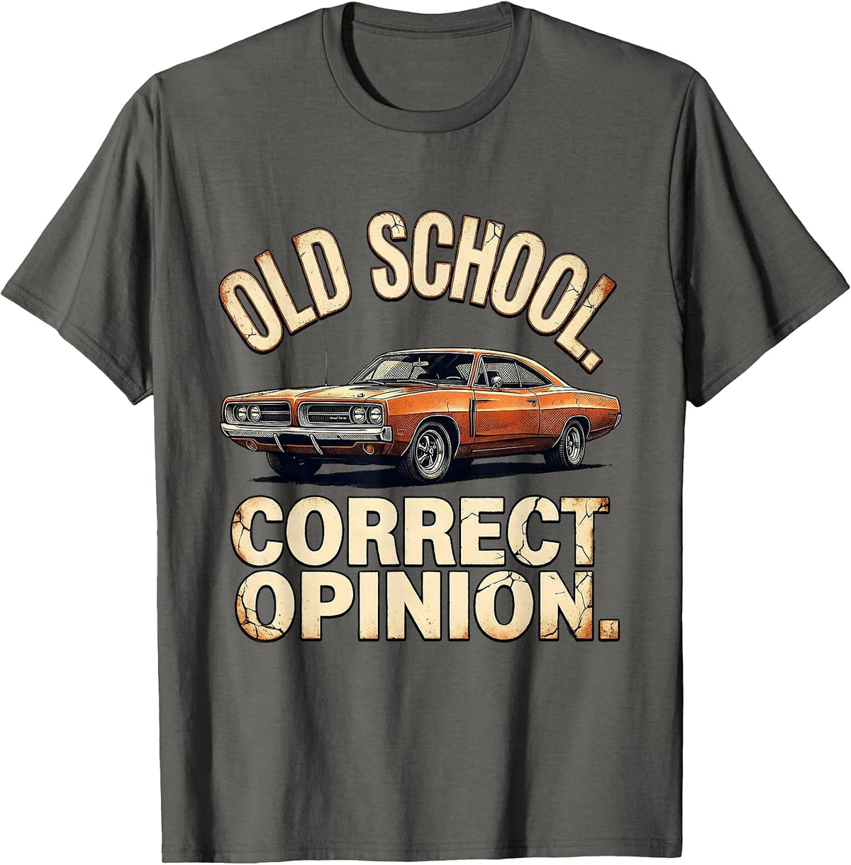 Old School Correct Opinion Distressed Classic Muscle Car T-Shirt - Asphalt Grey