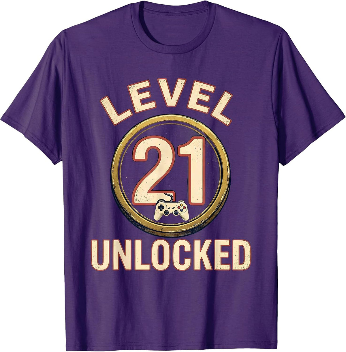 Men's Level 21 Unlocked Vintage Gamer Birthday Milestone T-Shirt - Purple