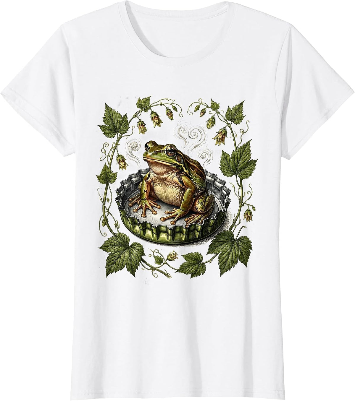Frog Relaxing in Bottlecap Hot Tub Beer Art T-Shirt - White