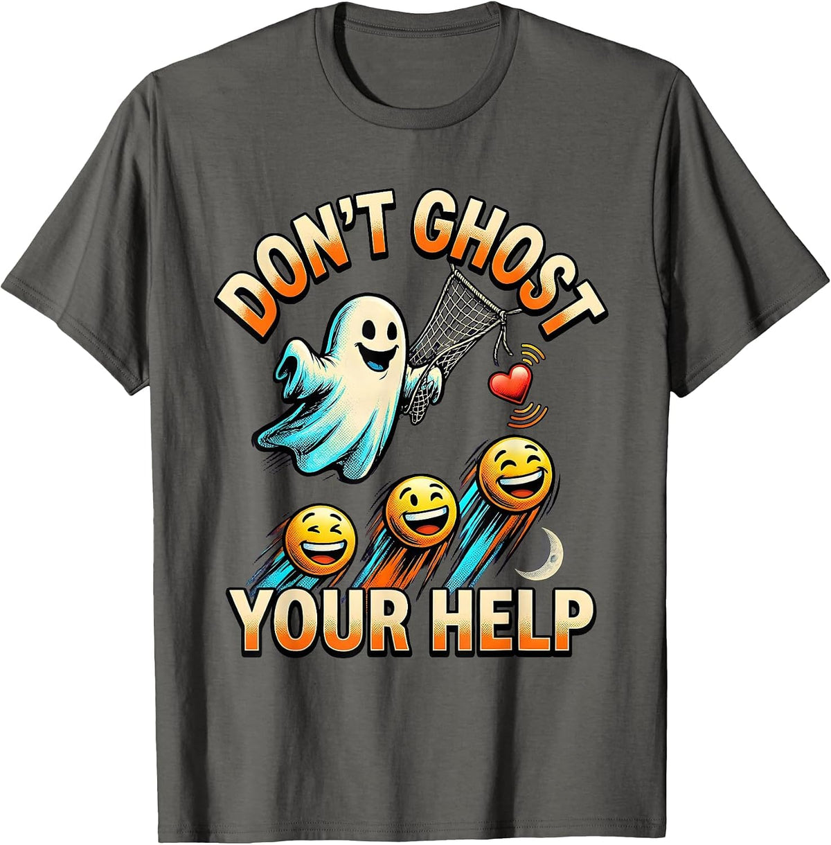 Don't Ghost Your Help Comic Book Mental Health Halloween T-Shirt - Asphalt Grey