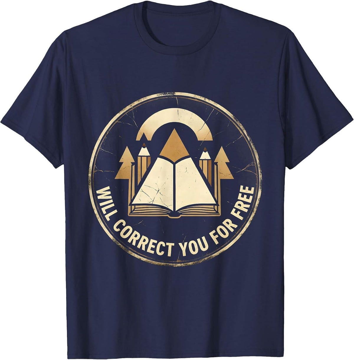 Men's Will Correct You For Free English Teacher Design T-Shirt - Navy Blue