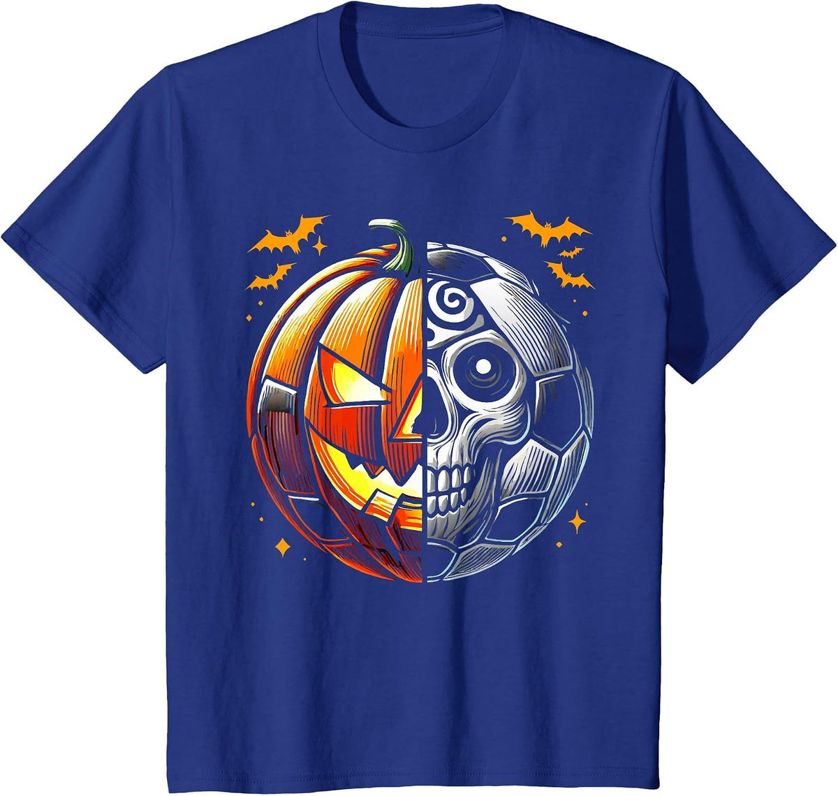 Halloween Soccer Ball Pumpkin Skull Soccer Player T-Shirt - Royal Blue