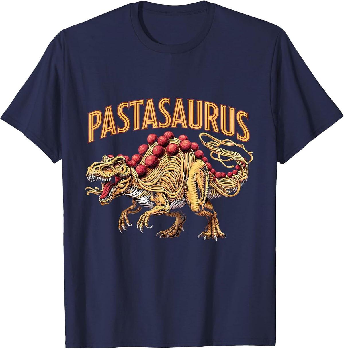 Spaghetti Pasta Dinosaur T-Rex Italian Food Pasta Noodles T-Shirt - Navy Blue