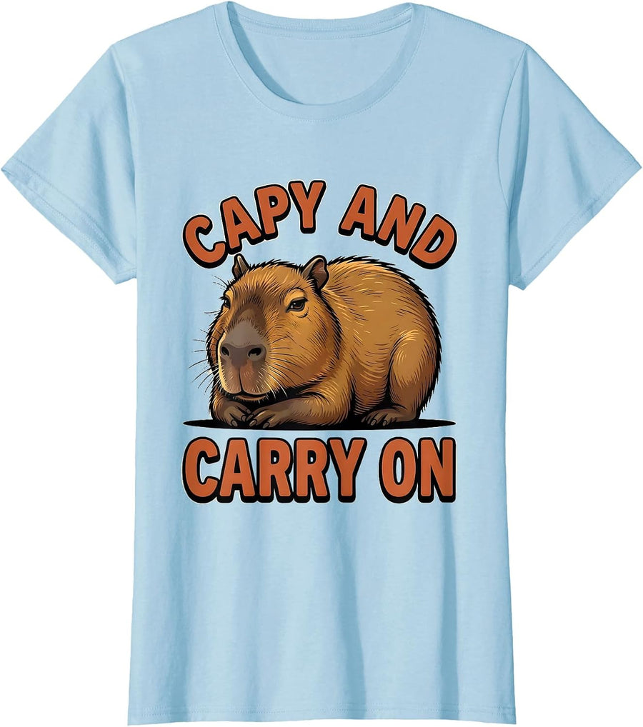 Women's Capy and Carry On Funny Capybara Meme Animal Lover Humor T-Shirt - Baby Blue