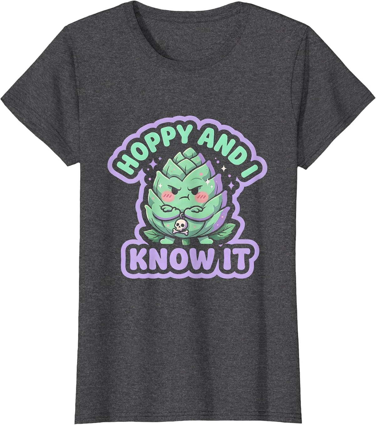 Women's Hoppy And I Know It Funny Beer Lover Design T-Shirt - Dark Heather Grey
